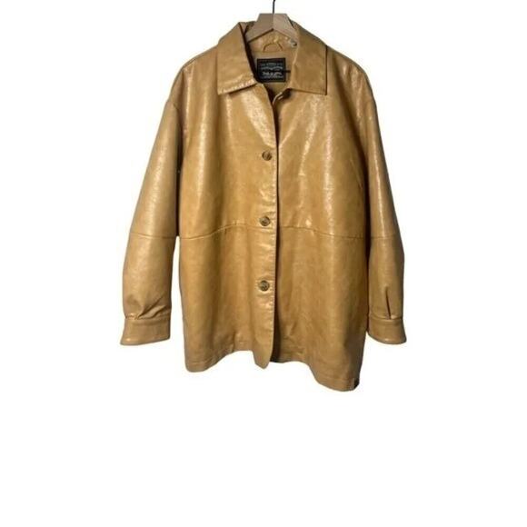 Levi's Oversize Tan Faux Leather Relaxed Button Front Jacket Size Large - Picture 2 of 16